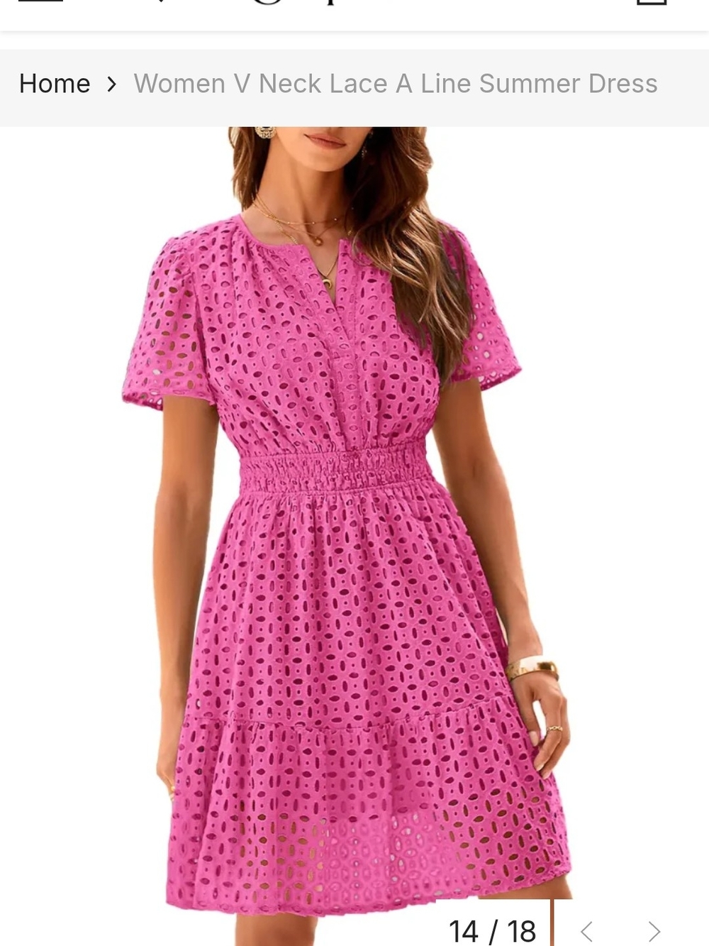 V-Neck Eyelet Midi Dress in Pink